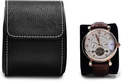 Oirlv Luxury Leather Watch Storage Box Travel Single Watch Case Jewelry Gift Box for Christmas Anniversary Birthday(Black)