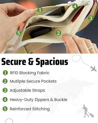 RFID Blocking Money Belt for Travel – Ultra Comfortable Hidden Travel Wallet, Lightweight & Water-Resistant with Adjustable Strap – Secure Cash & Passport Holder for International Trips & Theme Parks