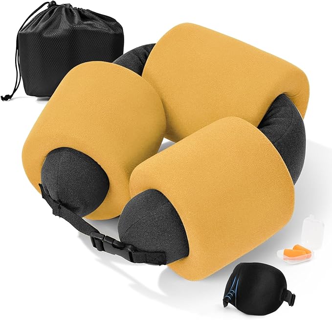3-Ring Memory Foam Travel Neck Pillow It has obtained a Patent. The Three Rings can be movably Adjusted to Provide Flexible Support for The Neck, Head, and Other Areas.Yellow