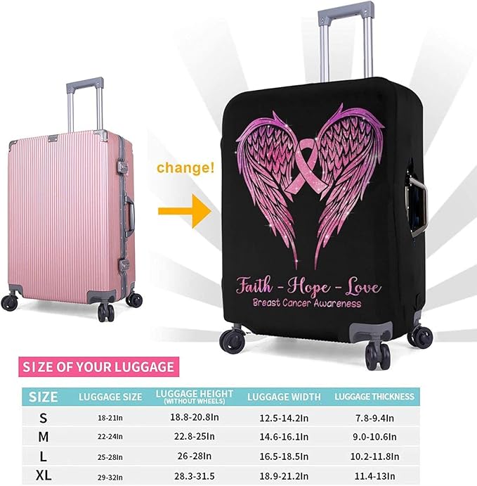 Travel Suitcase Protector Breast Cancer Pink Ribbon Elastic Protective Washable Luggage Cover With Concealed Zipper Suitable For 18-32 Inch(S (for 18--21 inch luggage))
