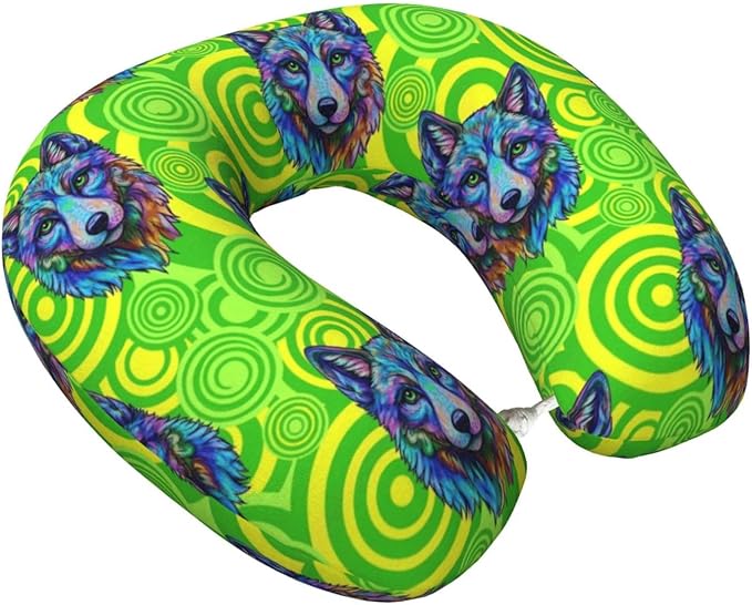 Neck Pillows for Travel Tie Dye German Shepherd Dog Green, Women and Men Airplane Car Pillow, Neck Support U Shaped Pillow for Rest Pain Relief Sleeping