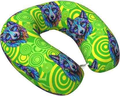 Neck Pillows for Travel Tie Dye German Shepherd Dog Green, Women and Men Airplane Car Pillow, Neck Support U Shaped Pillow for Rest Pain Relief Sleeping