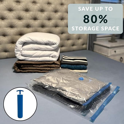 10 XL Jumbo Vacuum Storage Bags with Pump, Extra Large Compression Space Saver for Comforter, Duvet, Bedding, Blanket Storage, Vacuum Seal Bags for Clothing, Luggage Closet Organizer