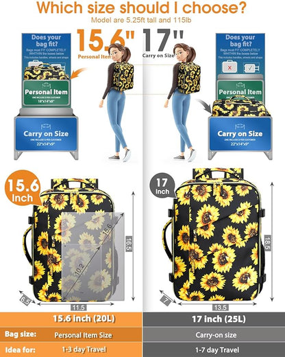 Capolo Travel Backpack for Women Men Waterproof Laptop Backpack Flight Approved Carry On Backpack Overnight Weekender Bag College Bookbag for Business, Work, Traveling Fits 15.6 '' Laptop,Sunflower