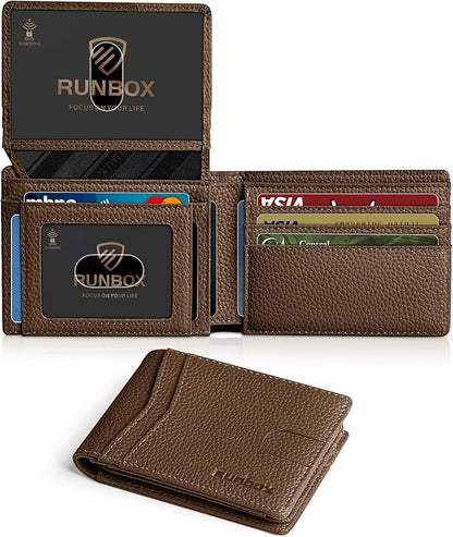 RUNBOX Wallet for Men Slim Rfid Leather 2 ID Window With Gift Box