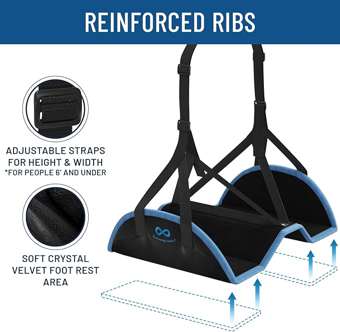 Everlasting Comfort Airplane Foot Hammock - Memory Foam Foot Rest for Plane Travel - Portable Foot Rest for Air Travel, Desk & Car - Airplane Essentials Foot Hammock for Plane Travel