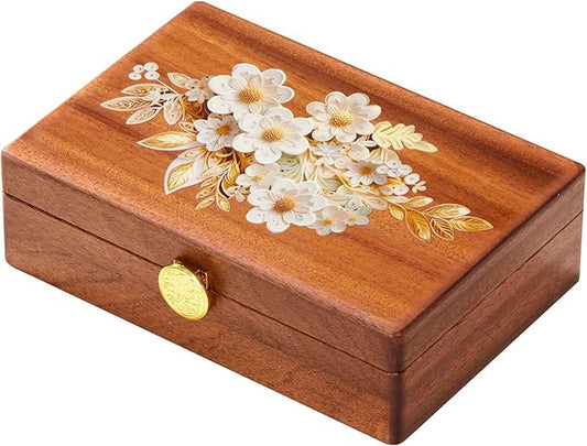 Travel Jewelry Case Small Wood Jewelry Organizer Jewelry Box for Women (Nut-Brown Print C)