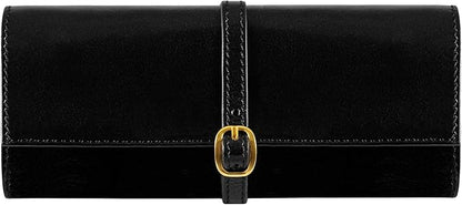 Time Resistance Leather Jewelry Roll - Full Grain Leather Travel Jewelry Case - Jewellery Organizer Made in Italy (Black)