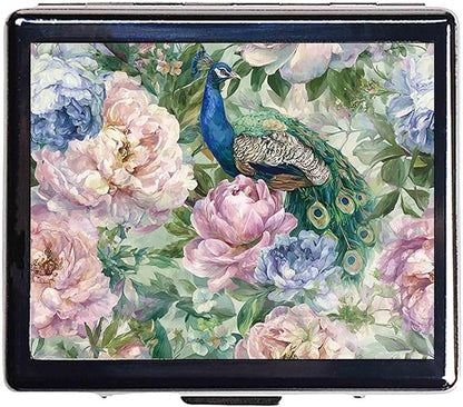 7 Days Chromed Shiny Silver Pill Organizer with Mirror Inside Has 8 Separate Compartments Rectangle,Versatile Storage for Medication - Ideal Travel Accessory (Painted Peacock)