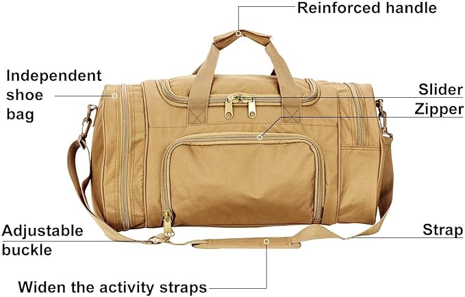 Gym Bag Duffle Bags for Men Women with Shoes Compartment Sport Weekend Travel Overnight Carry On Bag for Tactical Military Travel Work Out Bags (Tan)