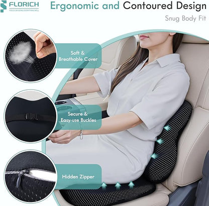 FLORICH Car Seat Cushion and Lumbar Support Pillow for Office Chair Car, Ergonomic Memory Foam, Relieves Back Sciatica Pain, Pressure-Relieving Back Support for Car, Office Chair & Wheelchair – Black