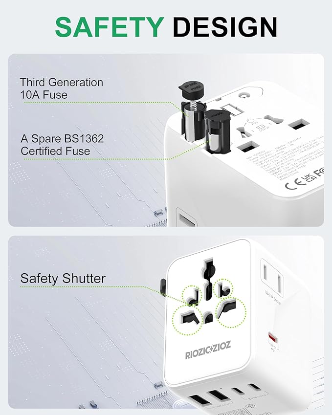70W Universal Travel Plug Adapter,7-Port PD&QC Fast Charging Power Adapter(2AC&2USB-A&3USB-C),Worldwide Outlet Wall Charger for USA/EU/UK/AUS Over 200 Countries-Type C/A/G/I
