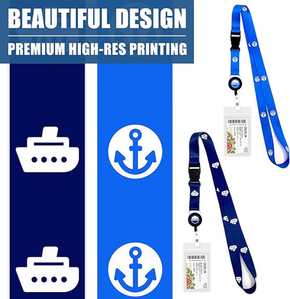 Cruise On Norwegian Luggage Tag Holders (4 Pack) & Lanyards (2 Pack) – Large, Clear, Waterproof Cruise Essentials 2025-2026 – Secure Ship Tags & Cards (Royal Blue)