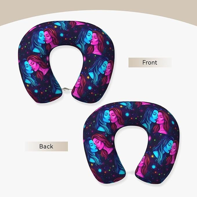 Travel Neck Pillows for Sleeping Rest Car Airplanes Lesbian LGBTQ Girl Pride Love Rainbow, Memory Foam with Removable Breathable Zipper Cover Washable for Men Women