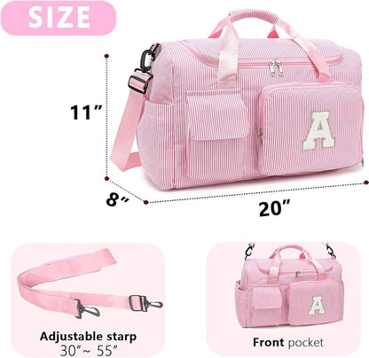 Kids Travel Duffle Bag Dance Bag Gifts for Girls Initial Gym Bag with Shoes Compartment for Women Lightweight Weekender Bags Pink-A