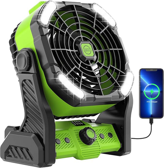 20000mAh Battery Powered Fan Rechargeable,Rechargeable Fans Portable Camping Fan with LED Lantren,270°Rotation Battery Operated,USB Camping Lantern for Tents Travel X26 Grass-green