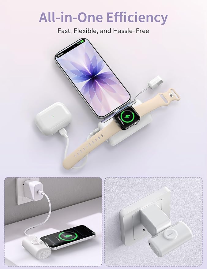 RORRY Mini Portable Charger USB C, 10000mAh PD 22.5W Fast Charging Small Power Bank, Travel Essential Battery Pack for iPhone 17/16/15 Series and Apple Watch Ultra/11/10/9/SE, iPad, Black