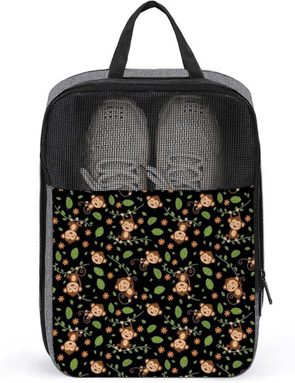 Portable Shoe Packing Storage Bag Travel Shoe Organizer with Zipper Closure for Travel and Daily Use (Animal Print Monkey)