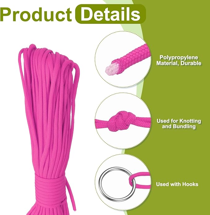 uxcell 4mm Nylon Rope, 10ft Portable Clothesline for Luggage and Backpack Tie Downs, Hanging Clothes, Swings, Camping and Mountaineering Tie Downs, Rose Red