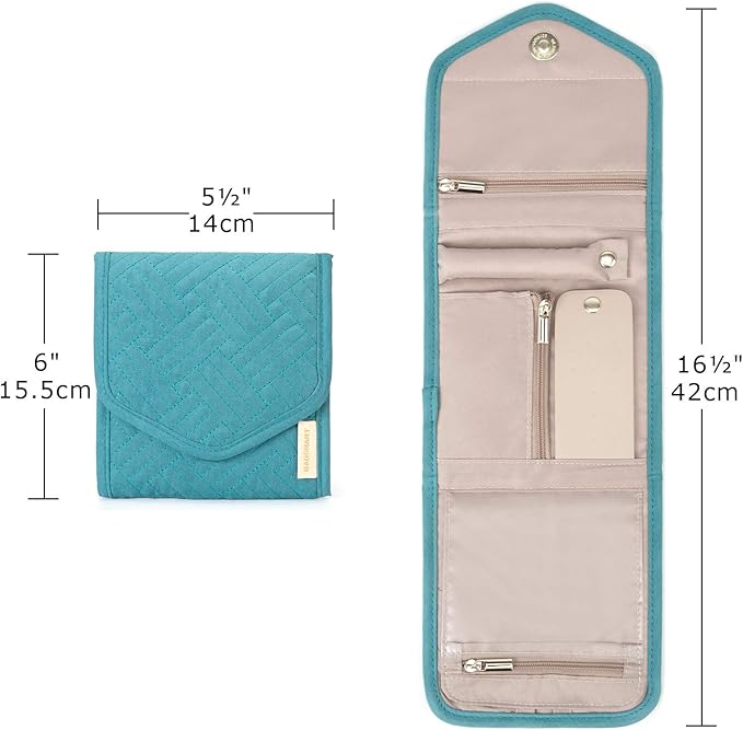 BAGSMART Travel Jewelry Organizer Case Foldable Jewelry Roll for Journey Rings, Necklaces, Earrings, Bracelets,Mini,Teal