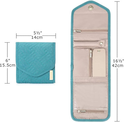 BAGSMART Travel Jewelry Organizer Case Foldable Jewelry Roll for Journey Rings, Necklaces, Earrings, Bracelets,Mini,Teal
