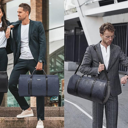 Modoker Convertible Leather Garment Bag, Carry on Garment Bags for Travel, Garment Duffel Bag, Gifts for Men Women Business Waterproof Suitcase Suit Travel Bags, Blue