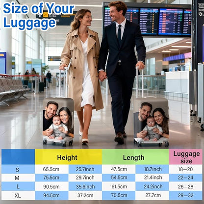 Custom Luggage Cover Personalized Photo Suitcase Protector - Add Your Photo, Name & Text, Double-Sided Design, Elastic & Washable Suitcase Protector Cover