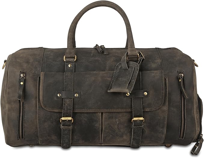 KomalC Leather Travel Duffel Bags for Men and Women Full Grain Leather Overnight Weekend Leather Bags Sports Gym Duffle