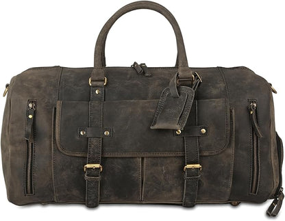 KomalC Leather Travel Duffel Bags for Men and Women Full Grain Leather Overnight Weekend Leather Bags Sports Gym Duffle