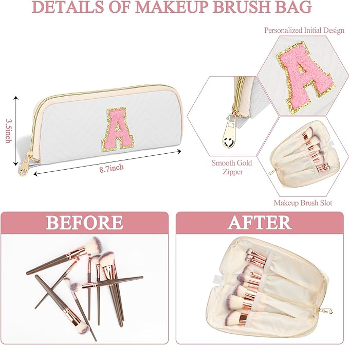 Personalized Initial Makeup Bag Trendy Stuff Leather Waterproof Cosmetic Bag Travel Toiletry Bag, Christmas/Thanksgiving/Halloween Gifts Makeup Organizer Case for Women Girls Mom Girlfriend Wife