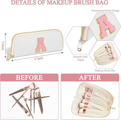 Personalized Initial Makeup Bag Trendy Stuff Leather Waterproof Cosmetic Bag Travel Toiletry Bag, Christmas/Thanksgiving/Halloween Gifts Makeup Organizer Case for Women Girls Mom Girlfriend Wife