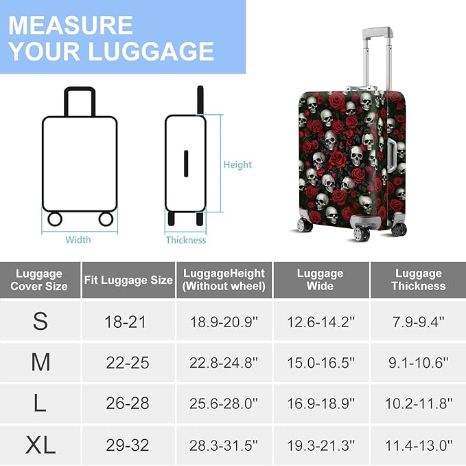 ANNA QUEEN Flower Skull Luggage Cover Washable Suitcase Protector Suitcase Cover Anti-Scratch,Stretchable Fit for 18-32Inch Luggage,Travel Bag Cover L(fits 26-28Inch suitcase)