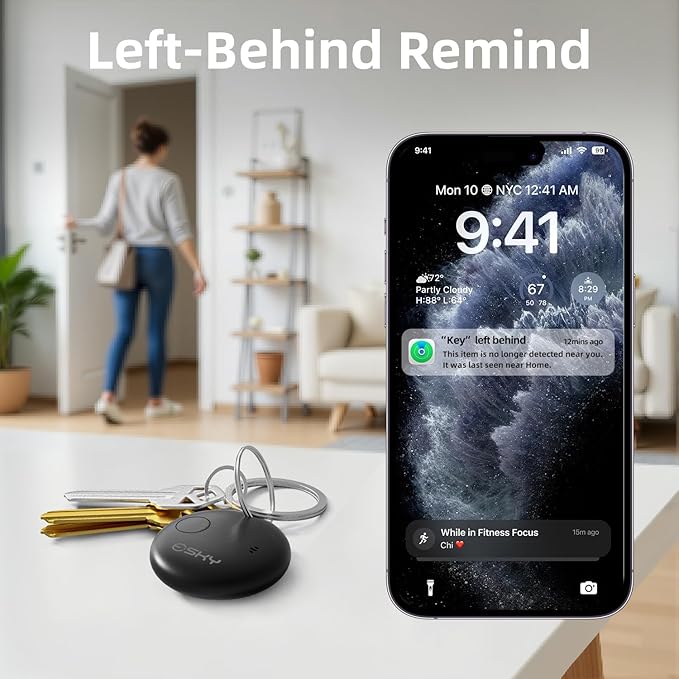 Esky Air Tracker Tags-4 Pack, Bluetooth Smart Luggage Tracker Works with Apple Find My APP (iOS Only, Not for Android), Key Finder and Item Locator for Luggage, Backpack, Suitcases, Wallet