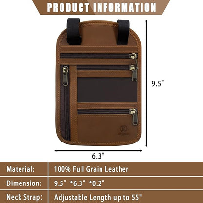 Ringsun Genuine Leather Passport Holder For Travel, RFID Blocking Slim Neck Wallet with Adjustable Strap for Women and Men, Travel Essentials to Keep Cash, Credit Cards and Documents Safe, Brown