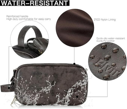 Elviros Toiletry Bag for Men, Large Travel Shaving Dopp Kit Water-resistant Bathroom Toiletries Organizer PU Leather Cosmetic Bags