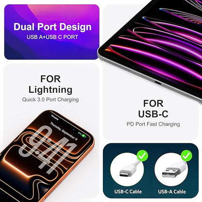 3 Pack Type C Charger, Dual Port USB C Wall Plug 20W PD & QC3.0 USB A Fast Charging Block for Samsung Galaxy S24 S23/S3+/S23 Ultra/S22/S22+/S22 FE/Note 20 Ultra/10, iPhone 16/17 Brick Box(Black)