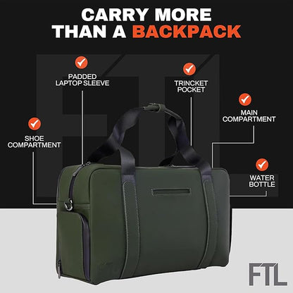 The FTL Lite Mens Gym to Office Bag - 17L Briefcase Gym Bag Hybrid with Shoe Compartment & 16" Laptop Sleeve - Executive Daily Carry & Overnight Duffel for Athletic Business Pros - Abbot Green