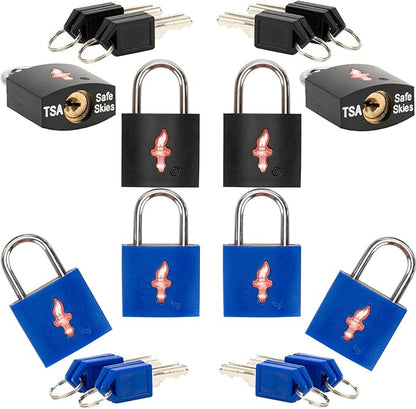 8 Pack TSA Suitcase Lock,TSA Luggage Lock for Luggage, Suitcases & Gun Cases - Solid Brass Security Lock with Colored Shell (8 Colors: Black/Blue)