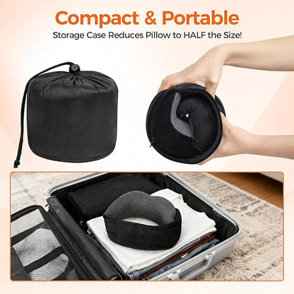 Memory Foam Neck Pillow for Airplane Travel - Ergonomic Support for Long Flights, Car Rides, Office & Home Use - Includes Contoured Eye Mask & Head Support - Adjustable Sizes M-L (Black)