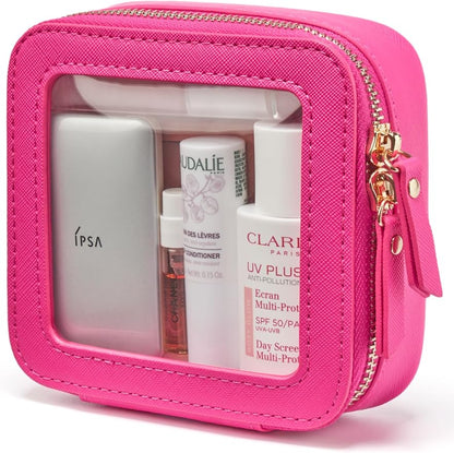 Popvibe Clear Makeup Bag Travel Cosmetic Case Transparent Toiletry Bag with Zipper, Portable Make Up Organizer Traveling Compact Car Bag for Essentials