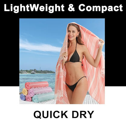 2 Packs Turkish Beach Towels Quick Dry Sand Free Soft Absorbent Adult Oversized Bath Pool Swim Towel Lightweight Thin Fast Drying Over The Lounge Chair Towel Sand Repellent Anti Vacation Essentials