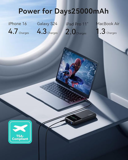 INIU 140W Power Bank, 25000mAh High Capacity Laptop & Phone Portable Charger, Fast Charging Flight Cruise Ship Family Essentials Traveling Powerbank for College Student Traveler Teen Boys Girls, White