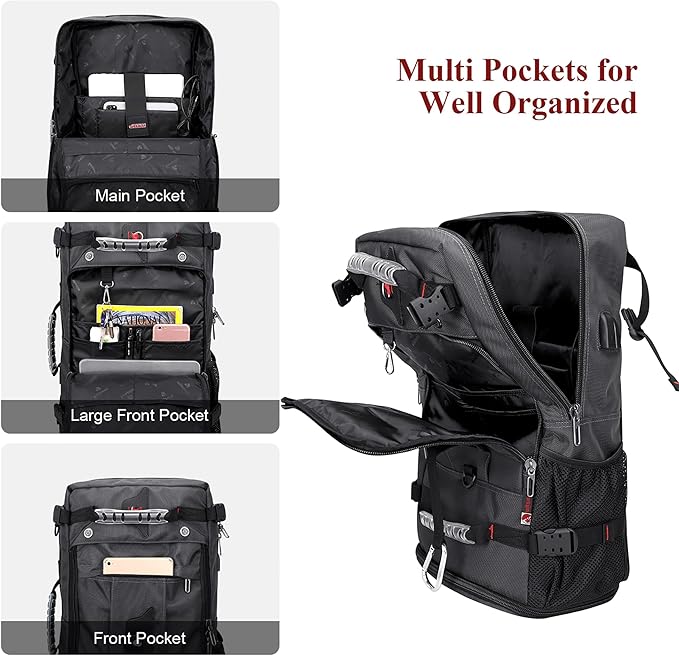 WITZMAN Travel Backpack for Men Convertible Duffle Luggage Bag fit 18 Inch Laptop Carry On Bags for Airplane (B681 Silvery Grey New)