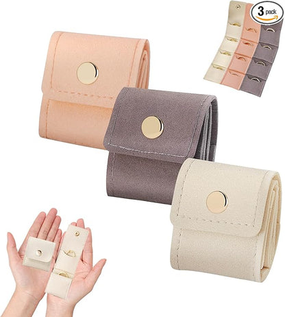 3PCS Mini Travel Jewelry Bag Travel Jewelry Roll Bag with Buckle Foldable Multi Functional Travel Jewelrys Pouch with Buckle Small Jewelry box for Earrings, Rings, Necklaces