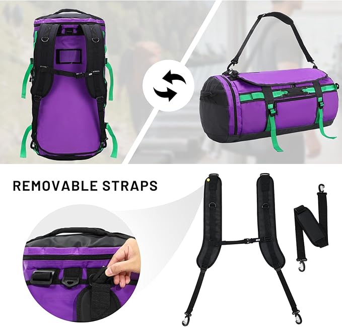 MIER Large Duffle Backpack Sports Gym Bag with Shoe Compartment, Heavy Duty and Water Resistant, Purple, 45L