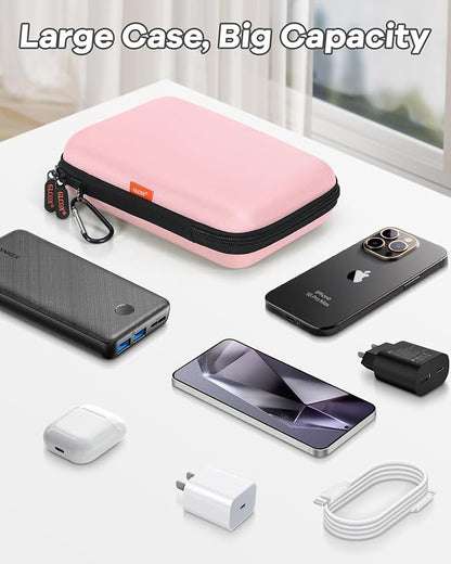 Gentle-Pink Hard Shell Carrying Case for External Hard Drive, Hard Disk, Power Bank, Charger, Cable, Tool, Electronic Accessories - Large Storage Pouch Portable Travel Bag Case for Women Girls Lady