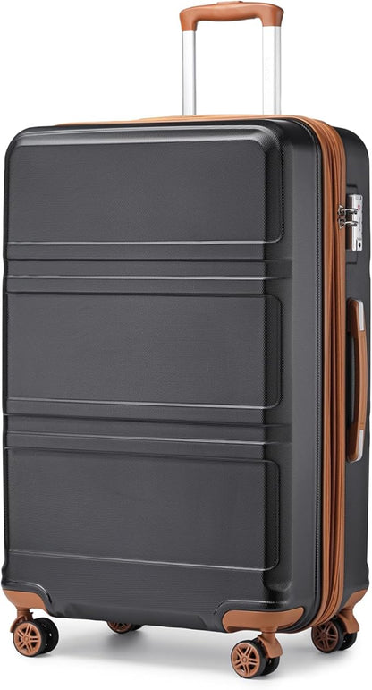 Kono 4 Piece Luggage Sets Expandable(only 28") with Spinner Wheels TSA Lock Lightweight PC+ABS Hardside Travel Rolling Suitcases 20in 24in 28in Carry on and 12in Mini Cosmetic Case Apricot Black