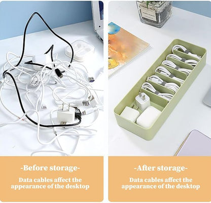 Cable Tidy Box Dual Layer Cord Organizer 14 Compartment Storage with Lid Dustproof Dampproof Stackable Charging Organizer