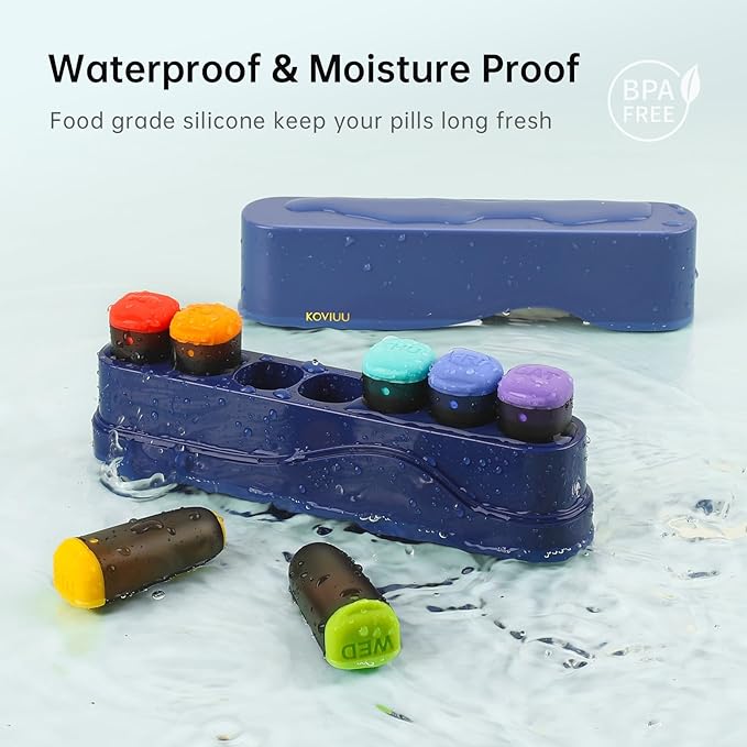 Weekly Pill Organizer 1 Time a Day, KOVIUU Removable Pill Box 7 Day, Portable Travel Pill Case, Once Daily Medication Container Holder, Week Pillbox Dispenser for Vitamin Medicine Supplement, Blue