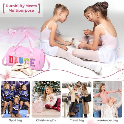Dance Bag for Girls, KUIRAN 23L Travel Duffel Bag with Colorful Chenille Letter, Lightweight Small Gym Sport Ballet Weekender Bag with Large Main Compartment - Pink/Flower